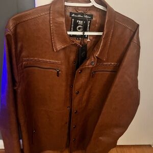 Brown Leather Shirt Jacket